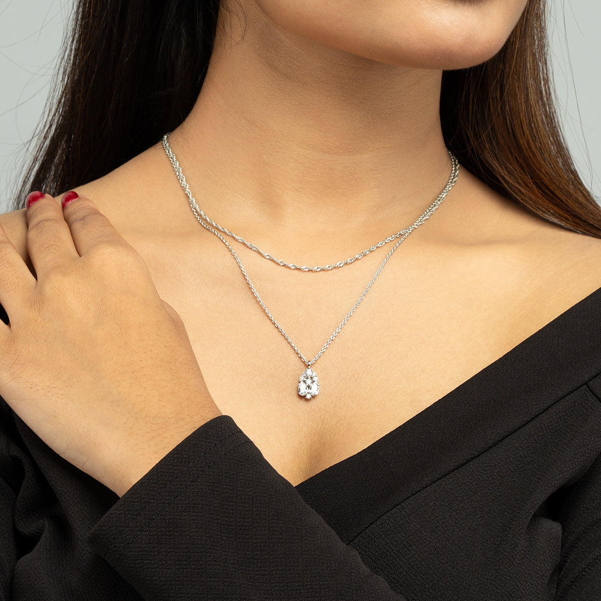 Stellar Flow Pendant Set with Silver Swirl Chain