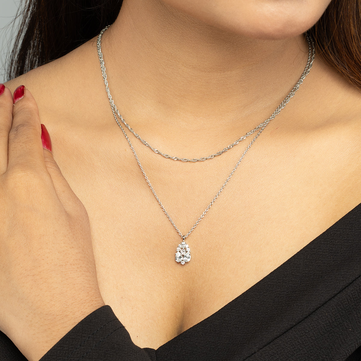 Stellar Flow Pendant Set with Silver Swirl Chain