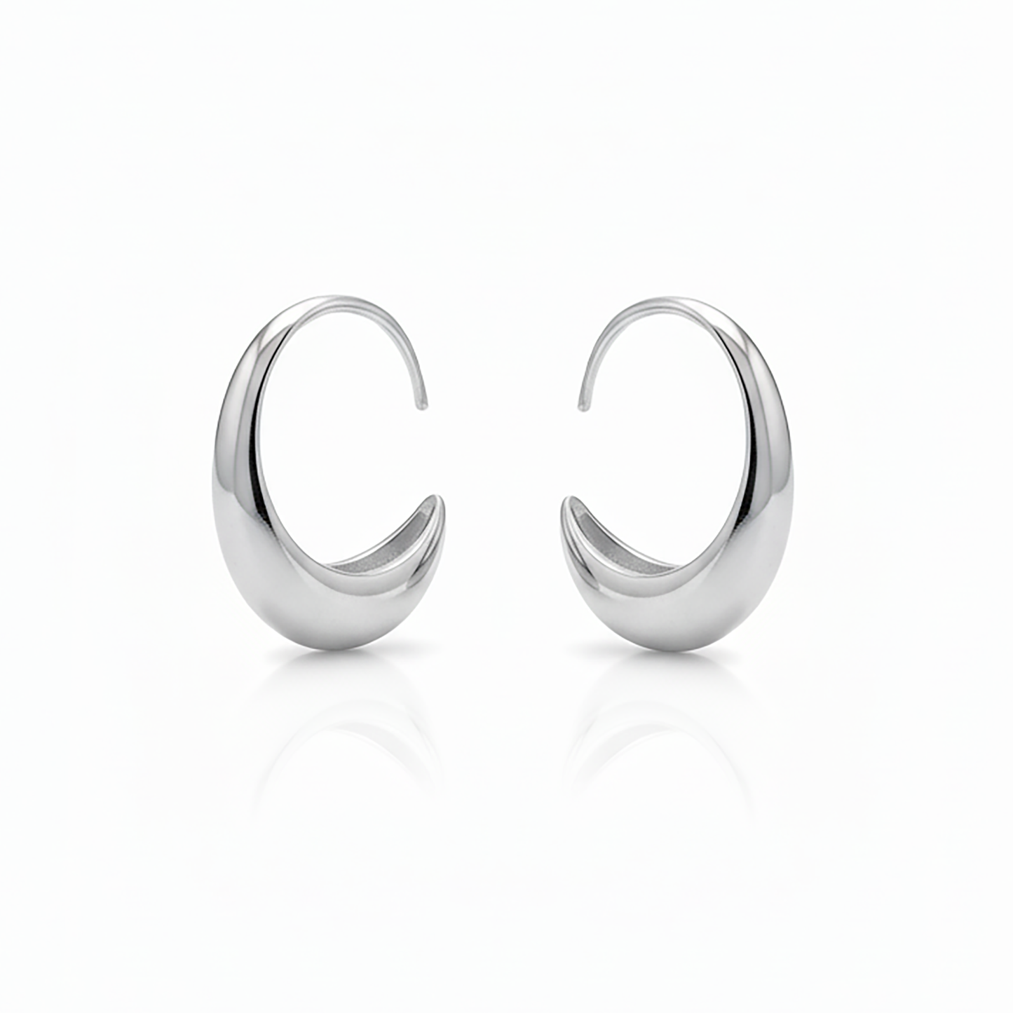 Pair of silver hoop earrings on Gulban Demi Fine Jewellery