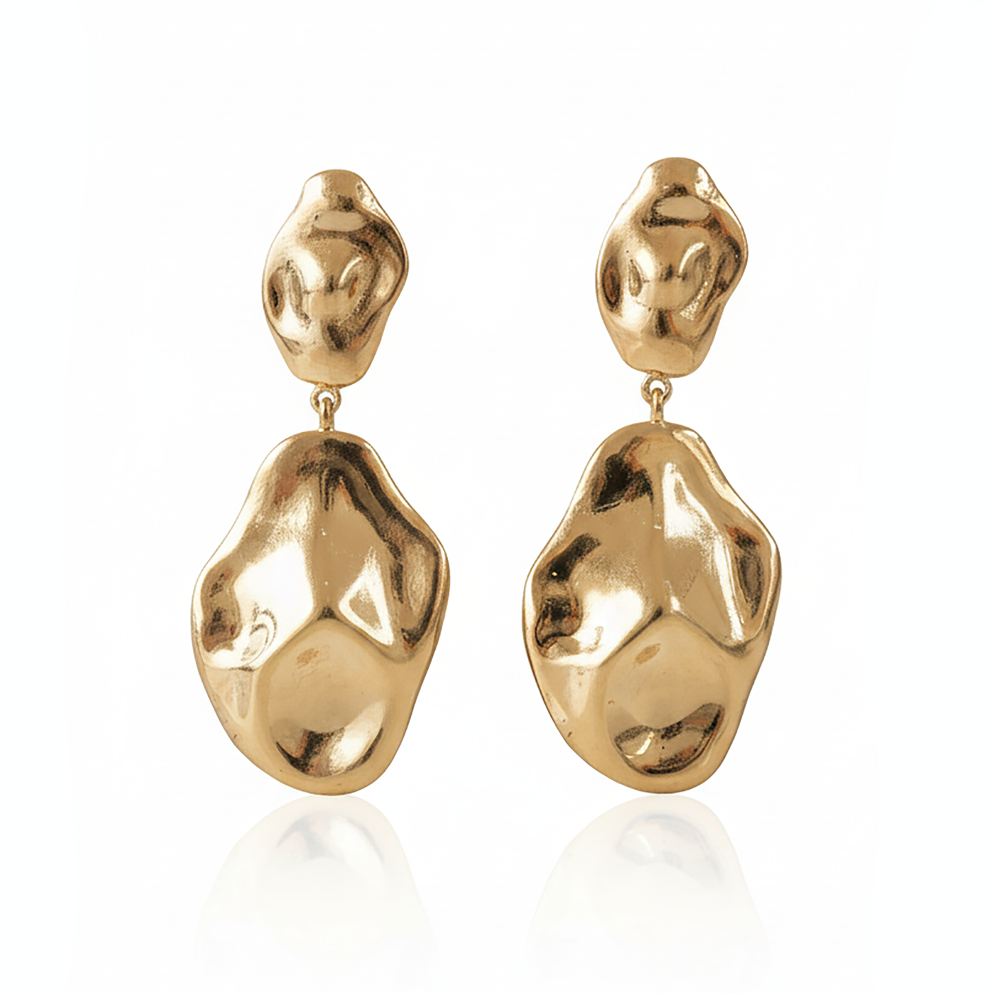 Gold earrings on a white background Gulban Demi Fine Jewellery