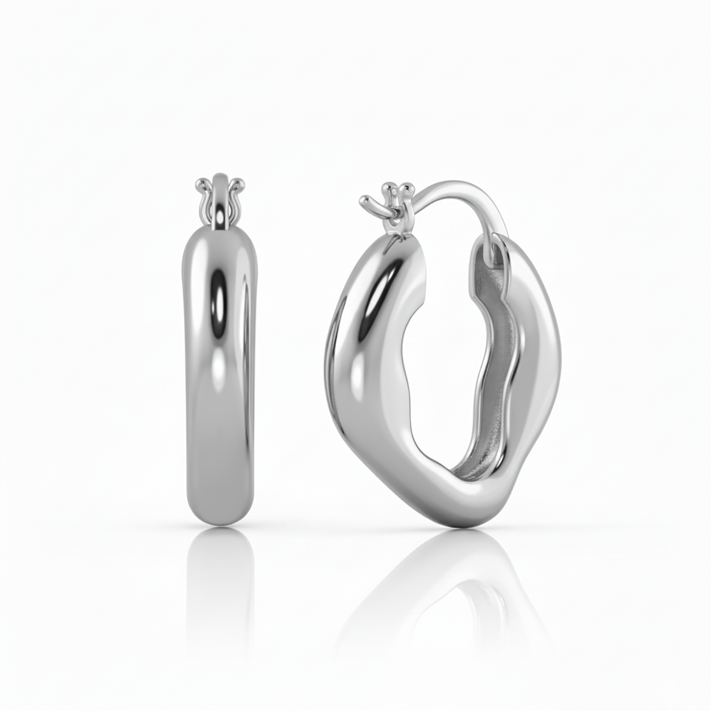 Silver hoop earrings on Gulban Demi Fine Jewellery