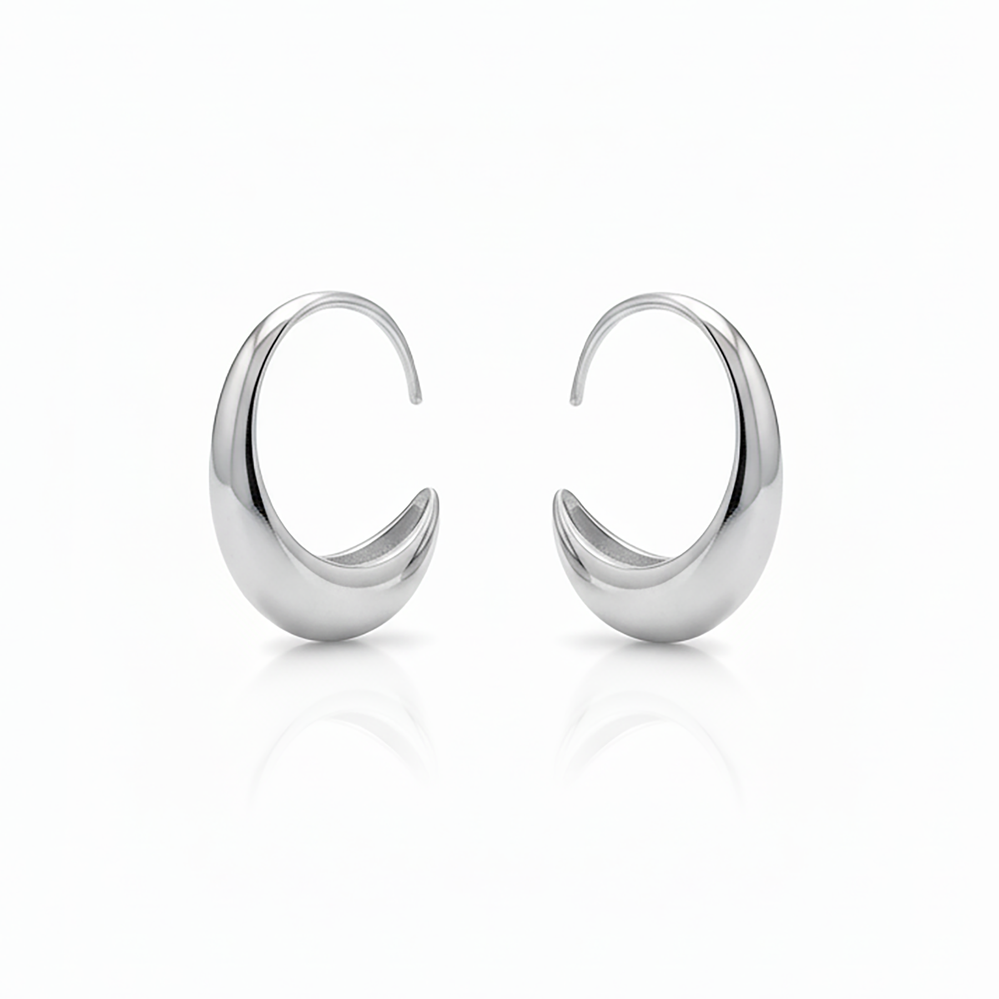 Pair of silver hoop earrings on Gulban Demi Fine Jewellery