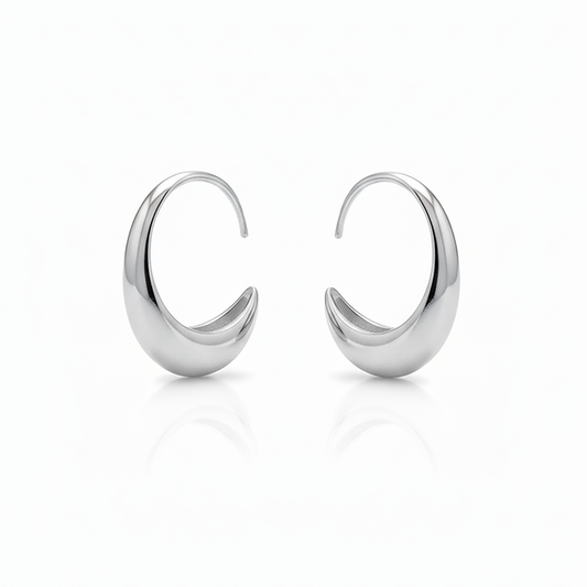 Pair of silver hoop earrings on Gulban Demi Fine Jewellery