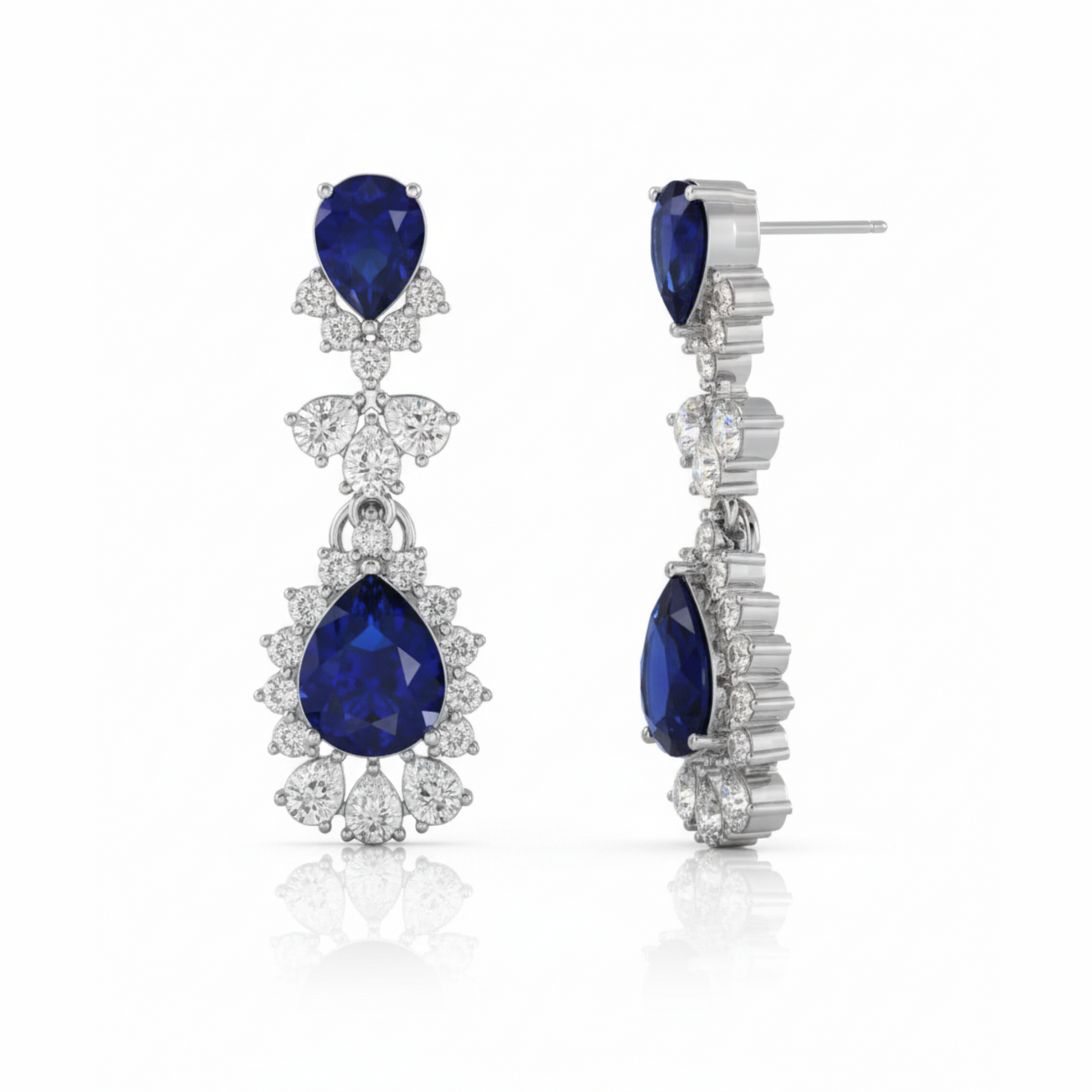 Pair of earrings with blue gemstones and diamond accents on Gulban Demi Fine Jewellery