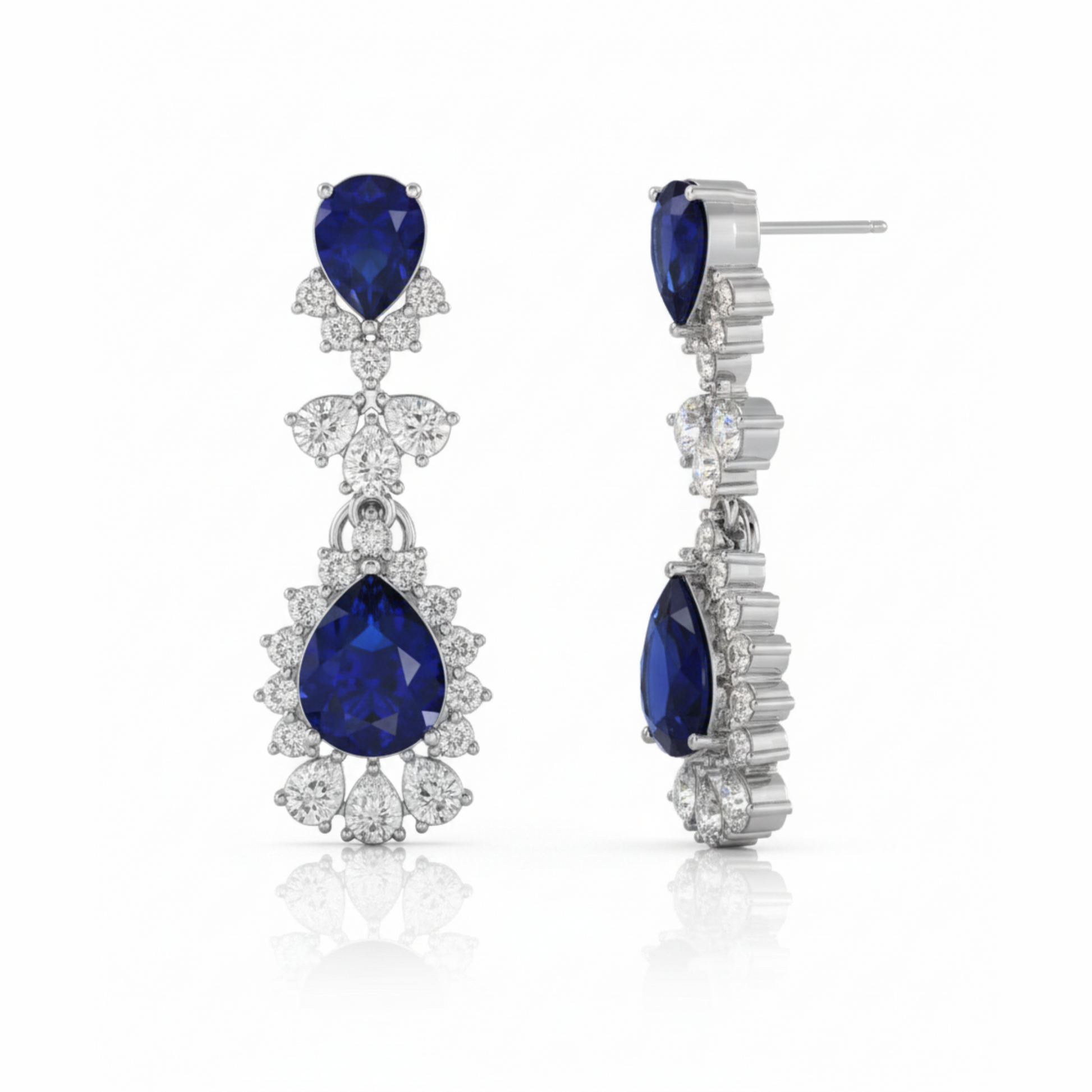Pair of earrings with blue gemstones and diamond accents on Gulban Demi Fine Jewellery