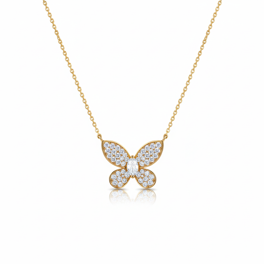 Gold butterfly necklace with diamonds on Gulban Demi Fine Jewellery