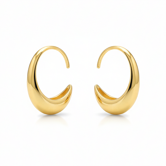 Pair of gold hoop earrings on Gulban Demi Fine Jewellery
